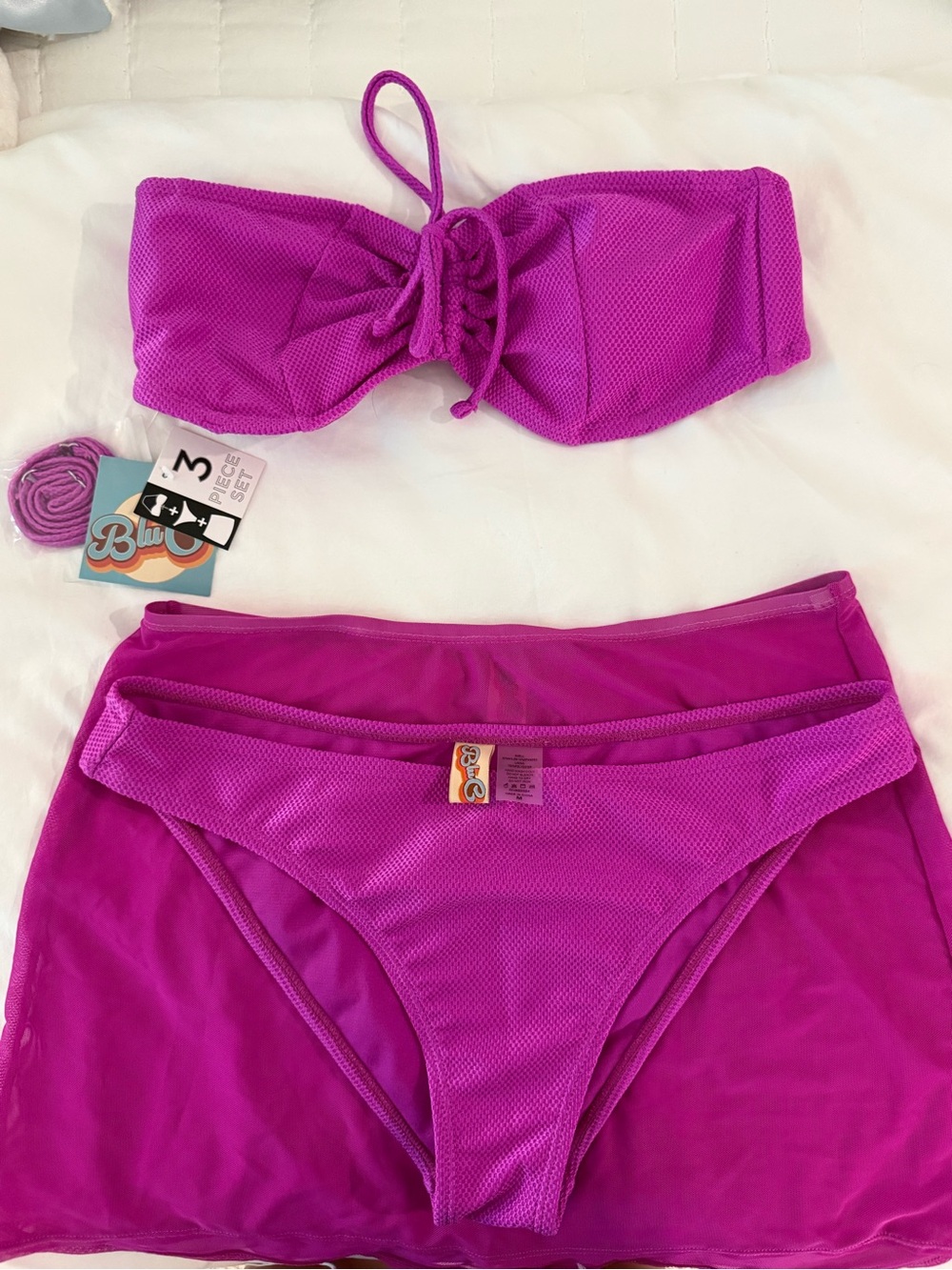 Pink Bandeau Bikini Set with Skirt